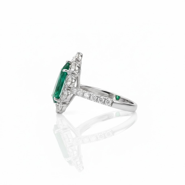Pear-Cut Emerald Halo Ring with Lab Grown Diamond Accents