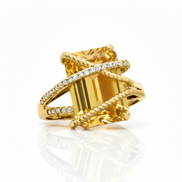 Tapered Shank Citrine Bypass with Diamond-Set Band
