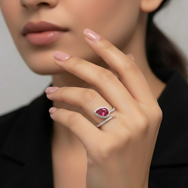 The Eternal Duo | Pear Ruby & Diamond Solitaire