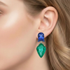 Pear-Cut Emerald Drop Earrings with Pear-Cut Blue Sapphire Tops