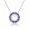Natural Blue Sapphire Halo Pendant in 14K White Gold with Diamond Accents