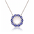 Natural Blue Sapphire Halo Pendant in 14K White Gold with Diamond Accents