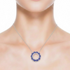 Natural Blue Sapphire Halo Pendant in 14K White Gold with Diamond Accents