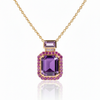 Emerald-Cut Amethyst&Rhodolite Pendant Halo in Yellow Gold