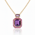 Emerald-Cut Amethyst&Rhodolite Pendant Halo in Yellow Gold