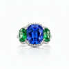 Blue Sapphire Solitaire with Cushion-Cut Emerald Side Stones Lab Grown Diamond