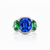 Blue Sapphire Solitaire with Cushion-Cut Emerald Side Stones Lab Grown Diamond