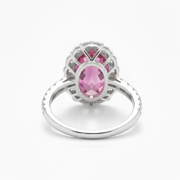 Oval Cut Ruby Solitaire with Tapered Diamond Halo