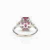 Emerald-Cut Ruby Three-Stone Ring with Diamond Accents