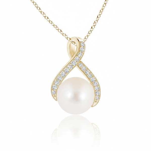 Freshwater Pearl Pendant with Pavé Diamond Infinity Crossover