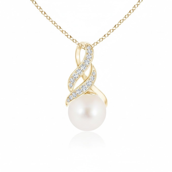Freshwater Pearl Pendant in 14K Yellow Gold with Pavé Diamond Infinity Swirl