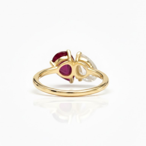 Pear-Cut Lab Grown Ruby and Diamond Duo Ring