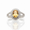 Oval Cut Citrine Double Halo Ring with Split-Shank Band