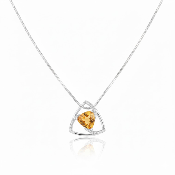 Trillion-Cut Citrine Pendant in 14K White Gold with Diamond Bypass Frame