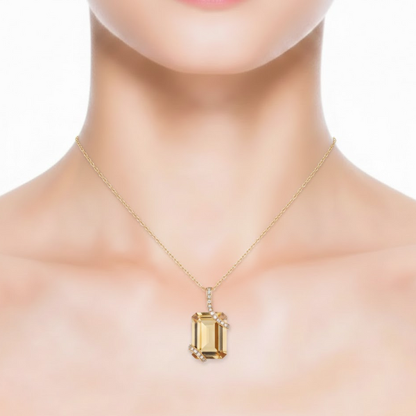 Cushion-Cut Citrine Pendant in 14K Yellow Gold with Diamond Infinity Bale