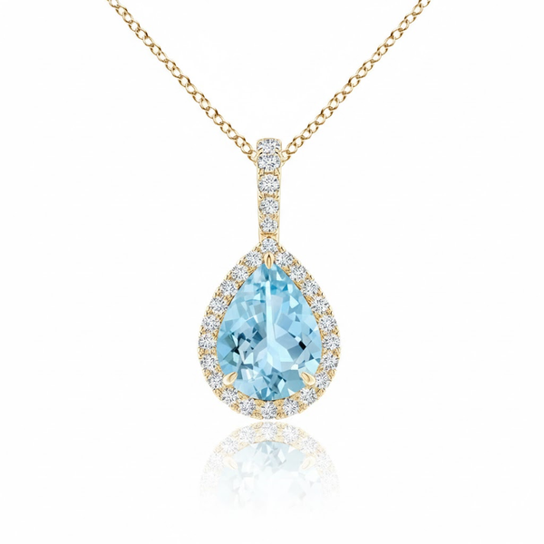The Azure Teardrop | Pear-Cut Blue Topaz and Diamond Halo Pendant