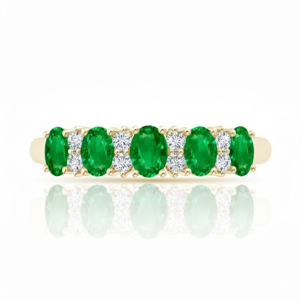 Classic Five-Stone Oval Emerald Band with Brilliant Lab Grown Diamond Accents