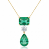 Natural Emerald In Radiant & Drop - Cut With a Flawless Setting on Diamond Pendant