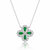 Intricate White Gold Emerald Pendant featuring a Radiant Pave Diamond Flower Motif