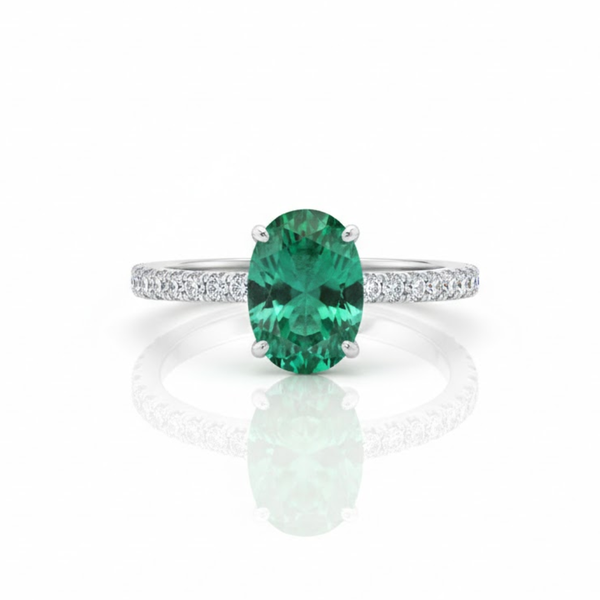 Classic Oval Emerald with Brilliant Pavé Accents Lab Grown
