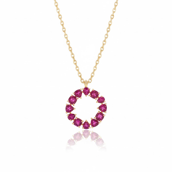 Geometric Ruby Circle Pendant in 18K Yellow Gold