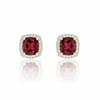 Cushion-Cut Ruby Halo Stud Earrings with Diamond Accents
