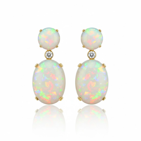 Oval and Round-Cut Opal Tiered Drop Earrings with Diamond Accents
