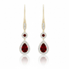 Round and Pear Ruby Tiered Drop Earrings with Diamond Halo