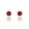 Round-Cut Ruby Halo Stud Earrings with Diamond Accents