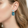 Emerald-Cut Blue Topaz Drop Earrings with Diamond Accents