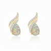 Pear-Shaped Opal and Diamond Sweeping Flame Earrings