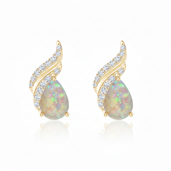 Pear-Shaped Opal and Diamond Sweeping Flame Earrings