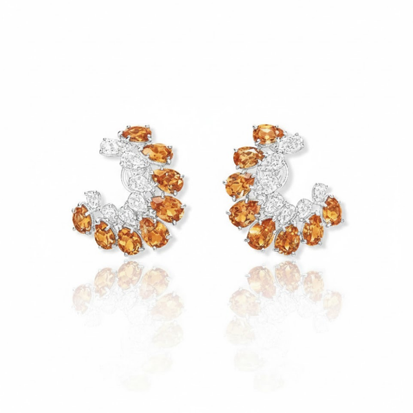 Bespoke White Gold Citrine Dangles with Secure Pave Diamond-Set Closures