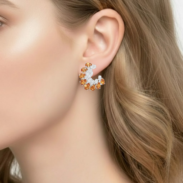 Bespoke White Gold Citrine Dangles with Secure Pave Diamond-Set Closures
