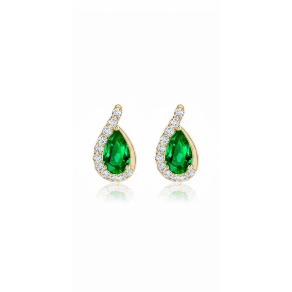 Pear-Cut Emerald Earrings with Sculptural Diamond "Flame" Wrap