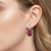 Oval-Cut Ruby Cluster Drop Earrings with Lab Grown Diamond Halo Accents
