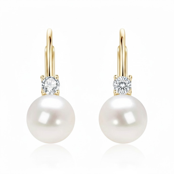 Freshwater Pearl Solitaire Earringswith Diamond Accents