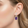 Cushion-Cut Amethyst Drop Earrings with Rose Gold Diamond Halo