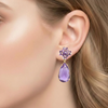 Pear-Cut Amethyst Drop Earrings with Intricate Floral Cluster Tops