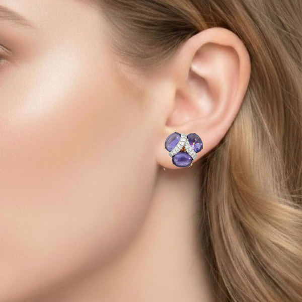 Amethyst Concentric Circle with Diamond Stud earrings