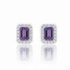 Radiant-Shaped Amethyst Stud earrings with Diamond Halo