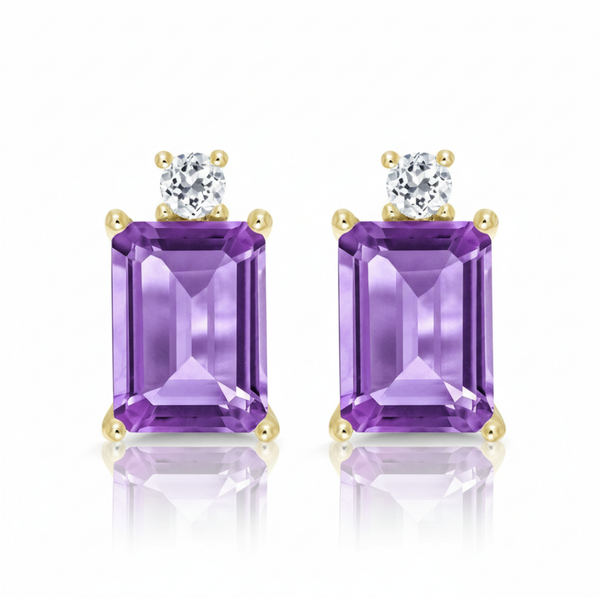 Classic Claw-Set Radiant - Cut Amethyst Solitaire earrings