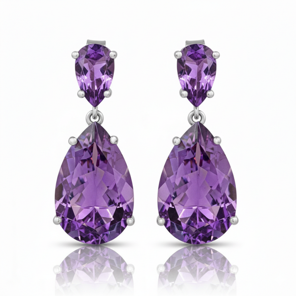 Classic Amethyst Two Stone Drop earrings