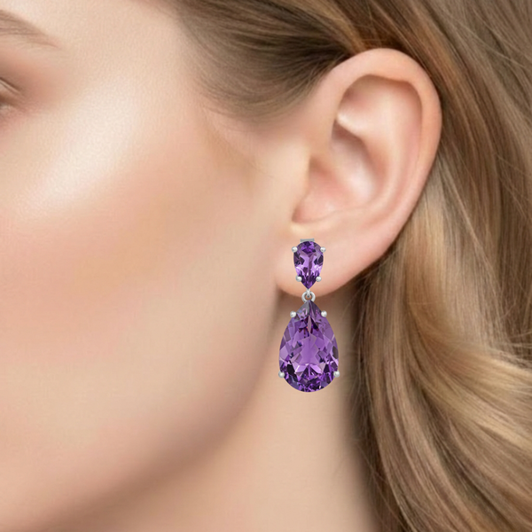 Classic Amethyst Two Stone Drop earrings