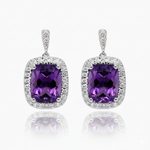 Cushion Amethyst Leverback earrings with Diamond Halo