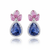 Blue Sapphire and Carved Ruby Drop Earrings in White Gold with Diamond Halo