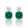 Cushion-Cut Emerald Drop Earrings with Brilliant Cushion Diamond Tops