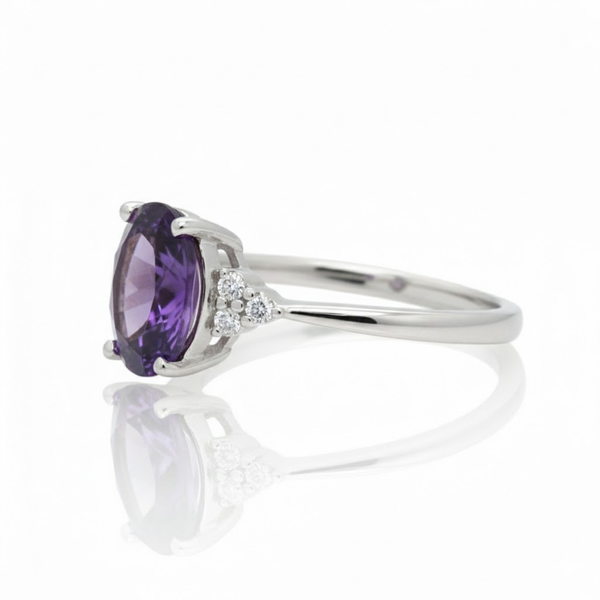 Oval-Cut Amethyst Solitaire with Diamond Trio Accents