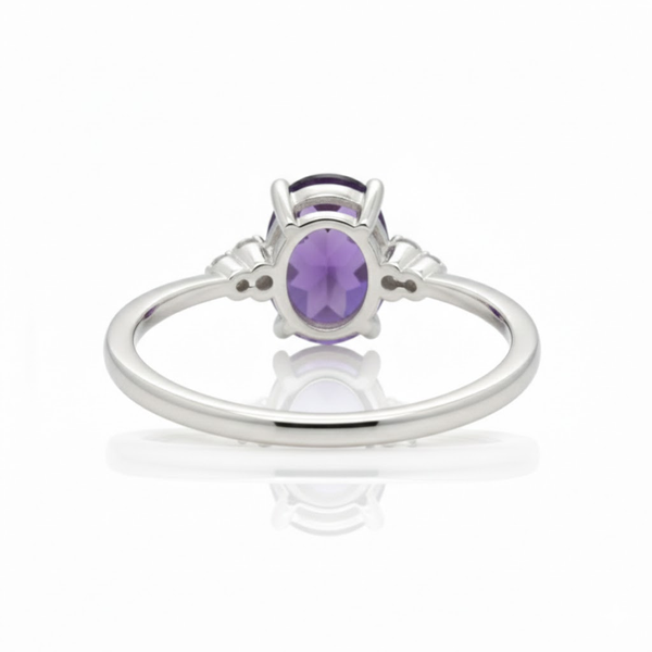 Oval-Cut Amethyst Solitaire with Diamond Trio Accents