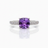 Cushion-Cut Amethyst Solitaire with Diamond Pavé Band